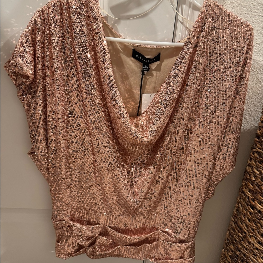 Gibson Shimmering Rose Gold Blouse